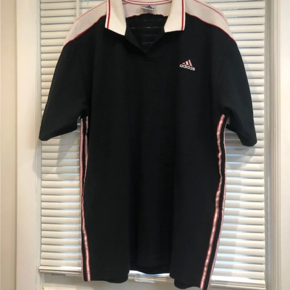 Adidas Vintage Black White Red Polo Shirt Size XXL.